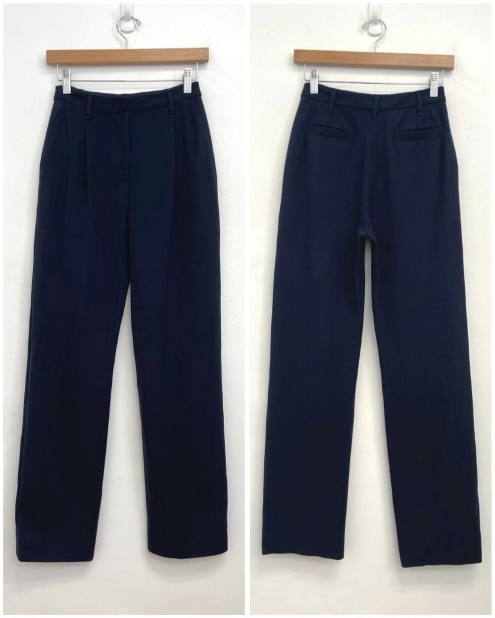 Rag & Bone Pleated Wide Leg Trouser Ponte Soft Stretch Knit Classic Navy Size 00